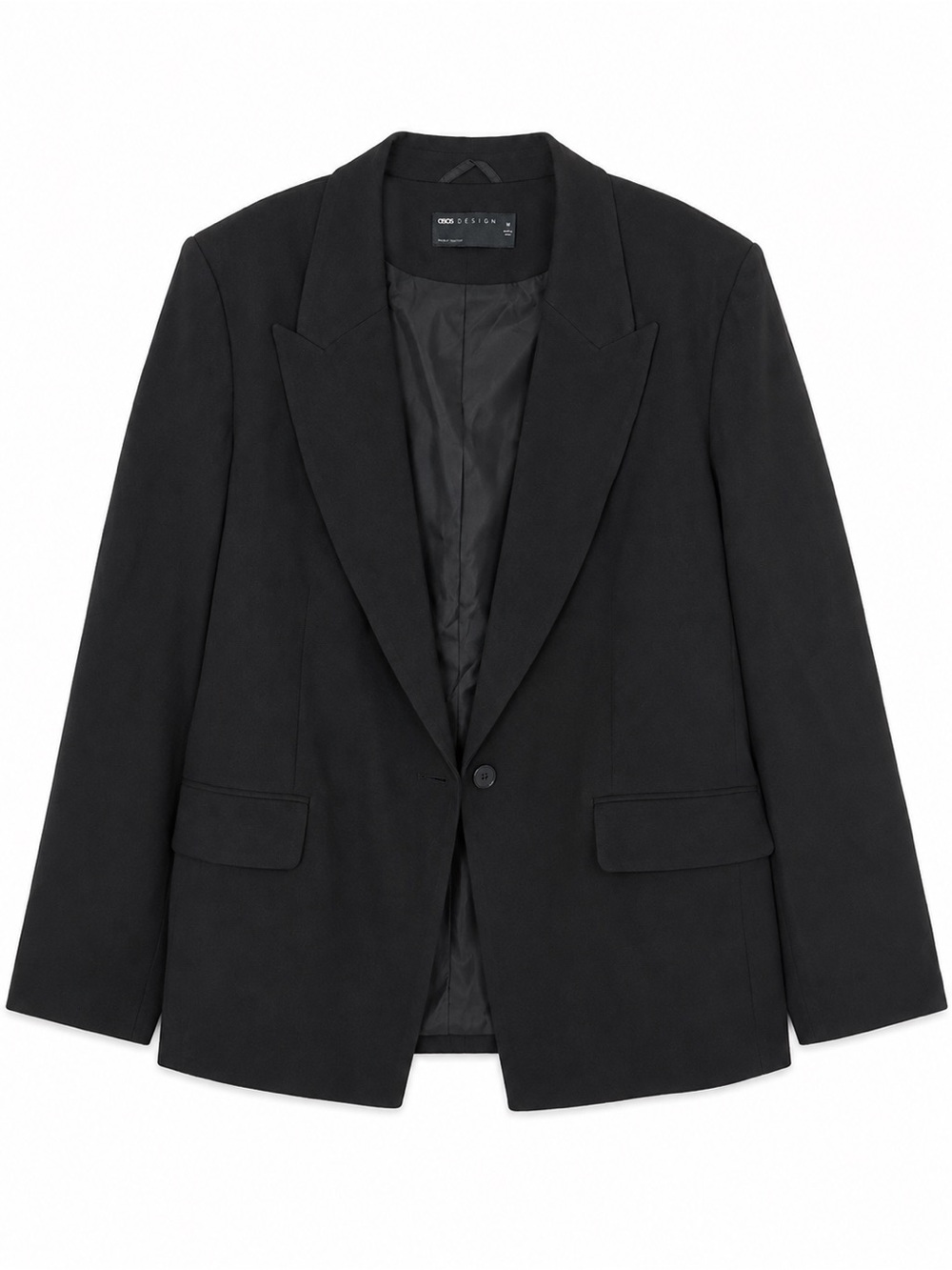 ASOS Design Curve Black Single Button Blazer Jacket Women's US 12-14 Career
